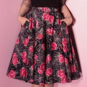 Circle Skirt in Pink Roses and Spider Web - Vixen by Micheline Pitt